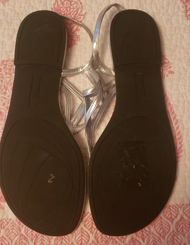 Fioni Damen-Slipper silber Strass T-Riemen flache Sandalen Größe 11 - Bild 4 von 5