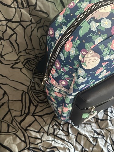 Loungefly Studio Ghibli My Neighbor Totoro Mini Backpack Blue Floral Leaves Bag - Picture 4 of 13