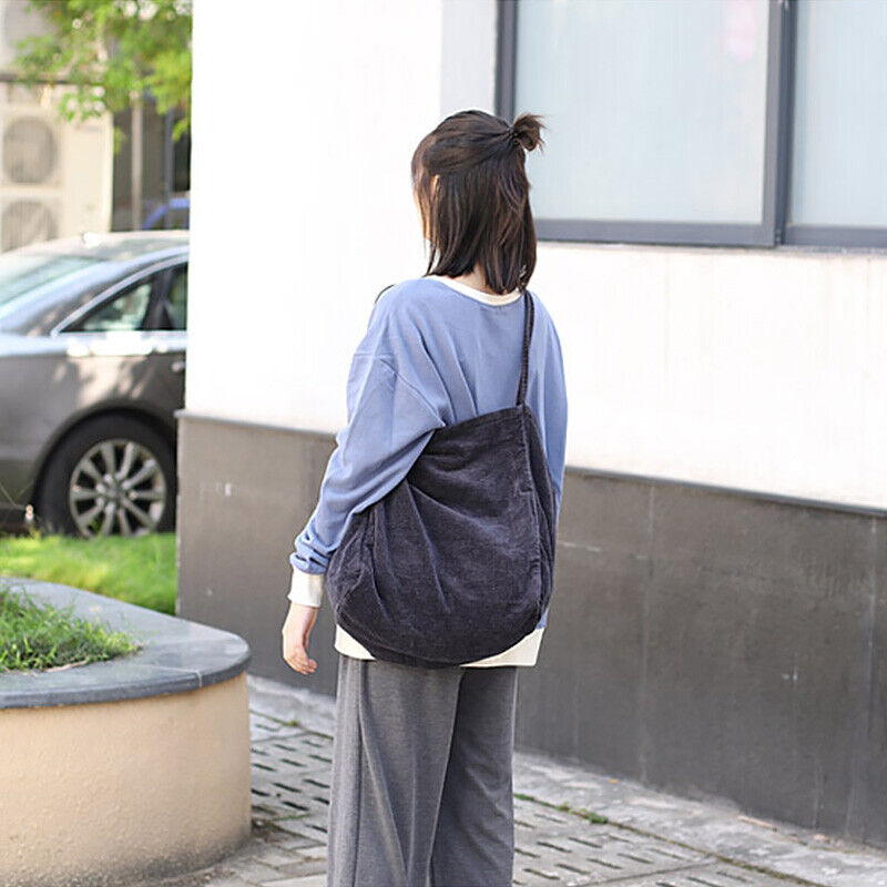 Women Corduroy Shoulder Bag Large Capacity Cord Eco Tote Thin Strap Cloth Bags