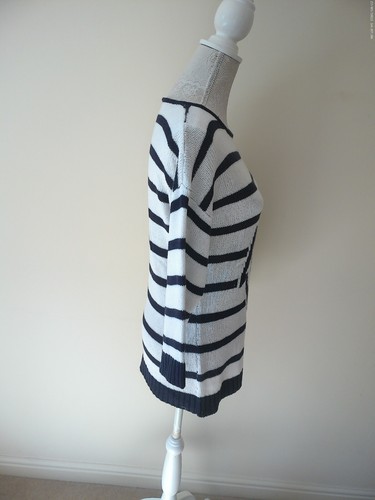 NAUTICAL ANCHOR BLUE WHITE STRIPED LOOSE KNIT JUMPER FITS UK 12-14 BEST VGC - Picture 2 of 3