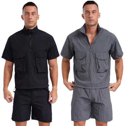 Herren Tops und Shorts Training Sport Sets Freizeit Arbeitskleidung Anzüge Jogginganzug Reißverschluss - Bild 3 von 28