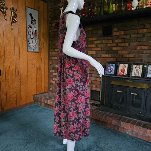 Vtg 90s Moody Floral Grunge Corduroy Eddie Bauer Jumper Overalls Midi Dress P M - Picture 8 of 10