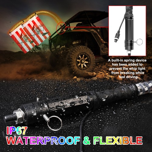 RGB Spiral LED Whip Lights Antenna Chase + Flag&Remote for ATV UTV - Picture 70 of 221