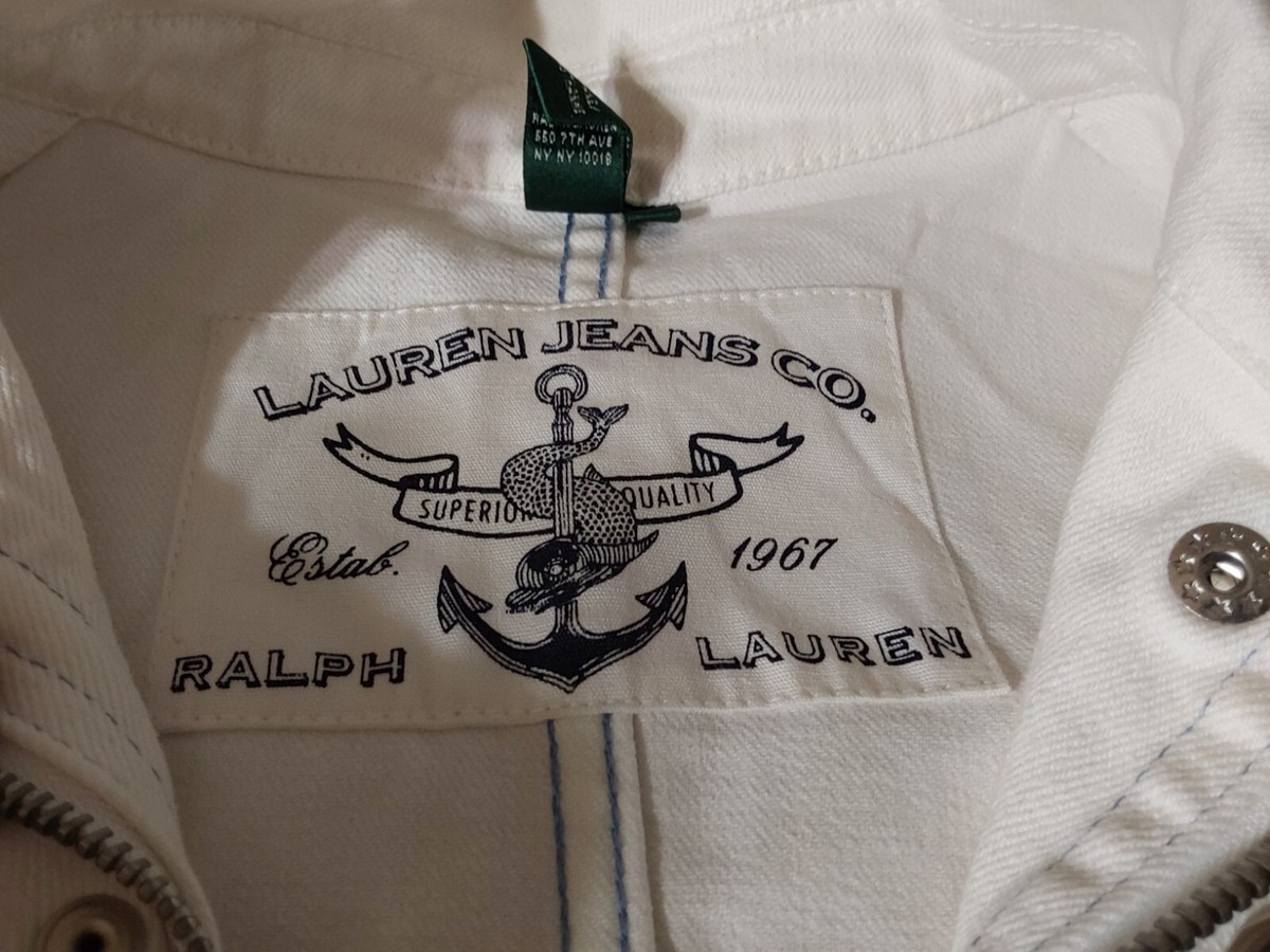 あ*ま様 LAUREN JEANS CO. ホワイトデニムジャケット Ralph Lauren White Denim Jean Jacket Blue Trim Women's Sz P