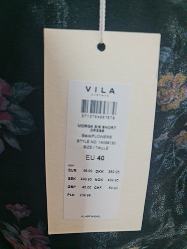 Vila Black Floral Belted Frilled Knee Length Dress Uk 12 Eu 40 New - Picture 9 of 9