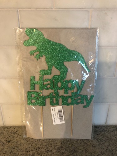 DINOSAUR T-REX BIRTHDAY CAKE TOPPER PARTY DECORATION GREEN GLITTER PAPER