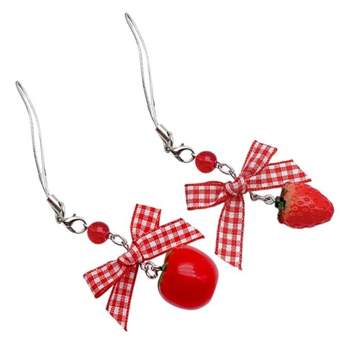 Strawberry Phone Charm Bowknot Phone Strap Resin Material Tomato Phone Pendant - Zdjęcie 3 z 11