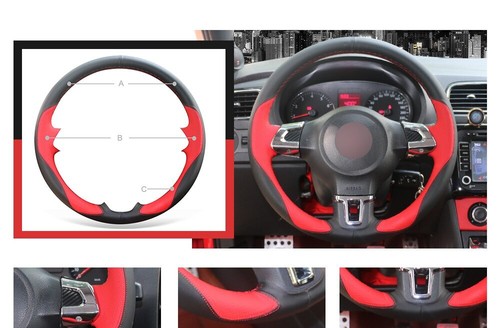 Black Artificial Leather Suede Steering Wheel Cover for VW Golf 6 Tiguan Touran - Picture 6 of 12