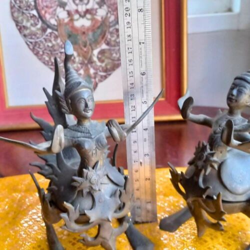 RAR!! ANTIKE KINNAREE KINNARA BRONZE SKULPTUR THAI LITERATUR KUNST PAAR STATUE - Bild 4 von 24