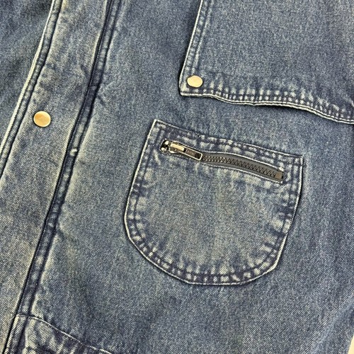 Chaqueta de mezclilla de plumón Guy Laroche Paris para hombre L Parka azul polar forro a cuadros con capucha - Imagen 18 de 18