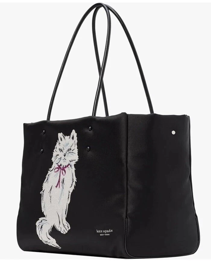 Bolso grande Kate Spade KI565 Whiskers gato blanco adornado con cristal negro. Nuevo con etiquetas Foto 2 de 4