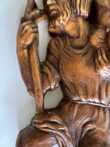 Statuina tedesca in cera 14,5" vintage ALTMANN bambino Gesù e Giuseppe cammina sull'acqua da appendere al muro - Foto 4 di 15