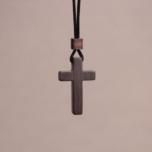 Black Wood Cross Pendant Adjustable Rope Chain Necklace Jewelry Charm Men Women - Picture 4 of 6