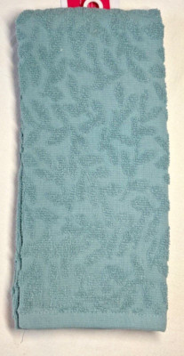 BASIL & BLOOM KITCHEN TOWELS (2) BLUE LEAVES 100% COTTON NIP