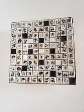 Mid Century Modern Tile Trivet Atomic Trinket Tray Black Gold Glitter Blue