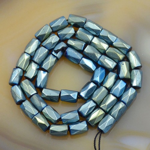 100Pcs Natural Magnetic Hematite Gemstone FacetedTube Beads 5x8mm MetallicColors - Picture 4 of 10