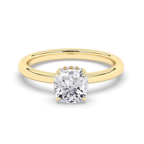 Cushion Solitaire Hidden Halo 14K Yellow Gold Engagement Ring,3 ct,Lab-grown IGI - Picture 18 of 23
