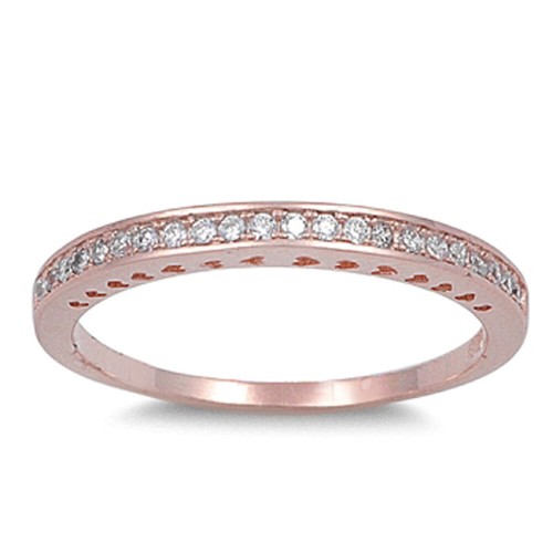 Rose Gold Plated Wedding Band Stackable CZ Ring 925 Sterling Silver Sizes 4-10 - Bild 1 von 4