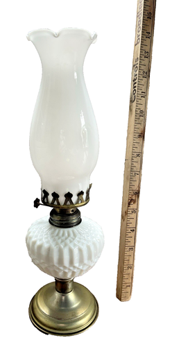 Vintage Milchglas Diamant Messing Hurricane Petroleum Öllampe Schirm Docht Brenner - Bild 5 von 20