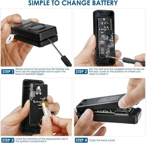 Wireless Doorbell with 2 Receivers, PHYSEN 1 Transmitter +2 black  - Imagen 9 de 9