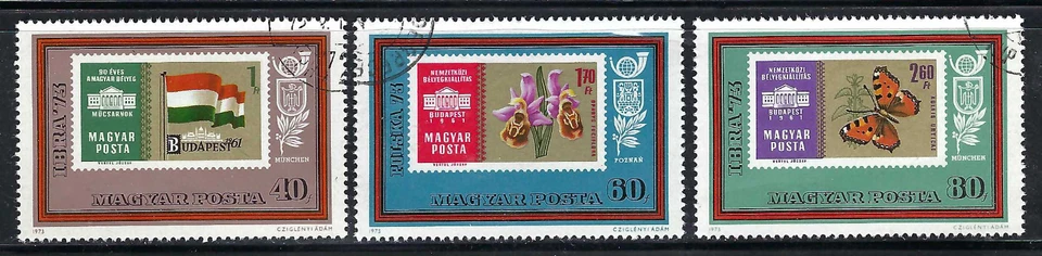 Hungary 1973 8v. CTO NH • Philatelic Exhibition Polska '73 • Stamp on Stamp - Image 4 of 4