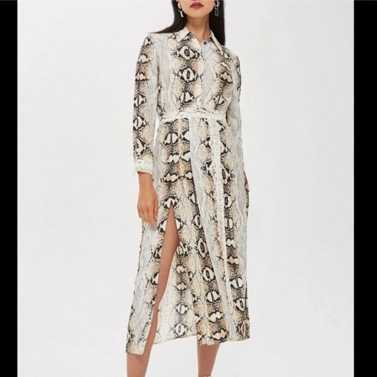 Topshop Python Snake Flowy Long Sleeve Maxi Shirt Button Slit