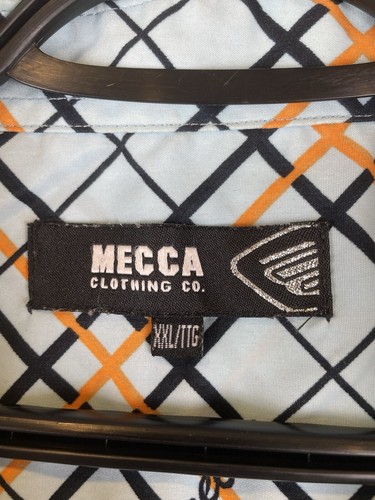 Mecca Mens Short Sleeve Button Up White Plaid Shirt 100% Polyester Logo 3XL - Picture 3 of 15