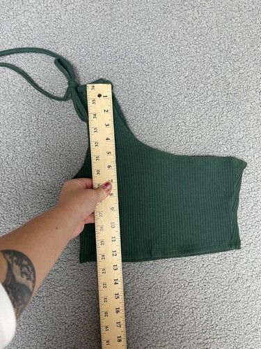 Aerie Womens Green Ribbed One Shoulder Crop Top medium - Picture 2 of 6
