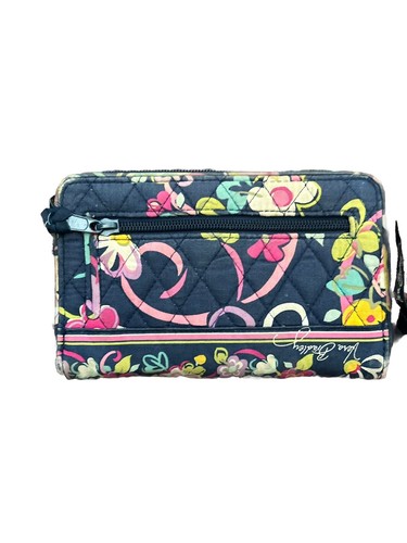 Vera Bradley Wallet Quilted Blue Floral 2 Zip Around Compartments Billfold - Picture 2 of 3