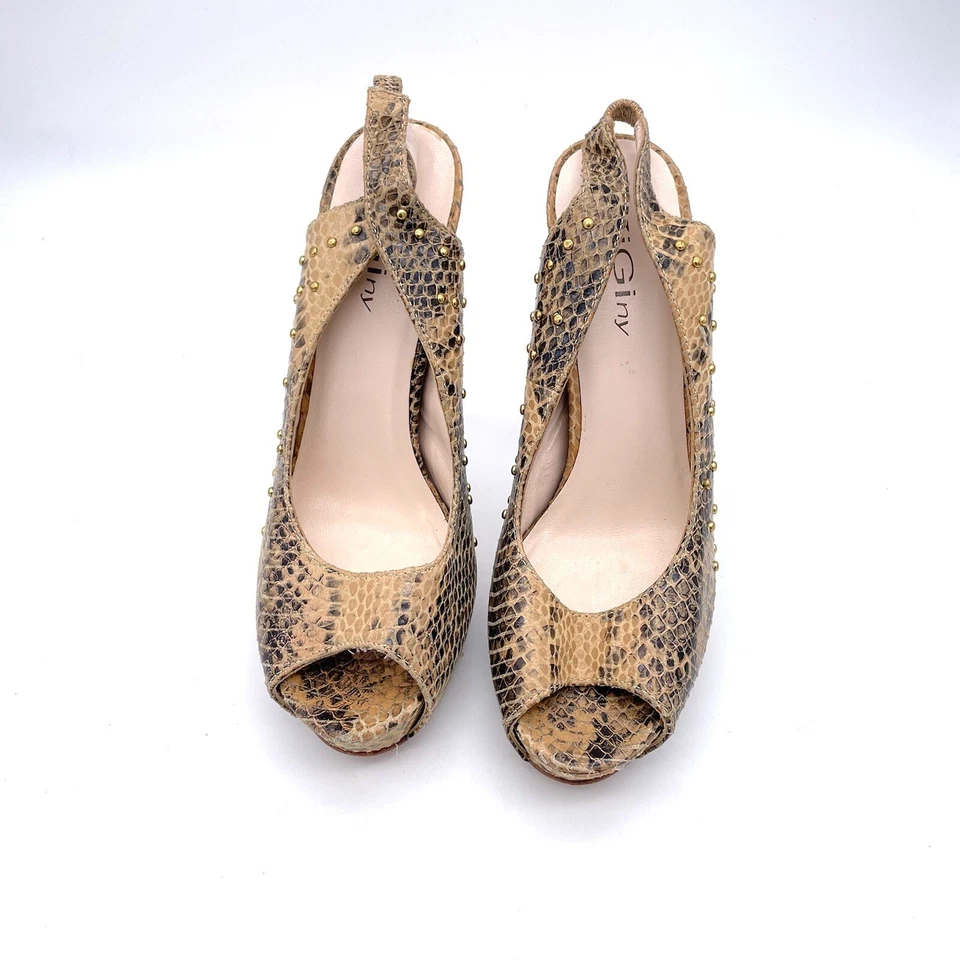 Ziginy Piel de Serpiente Dorado Tachonado Eslinga Trasera Tacones Urgentes Talla 8.5 Foto 4 de 4