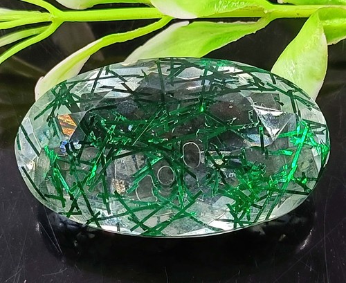 Attractive 60 Ct Green Rutilated Quartz Oval Cut Certified Loose Gemstone MND - Picture 5 of 8