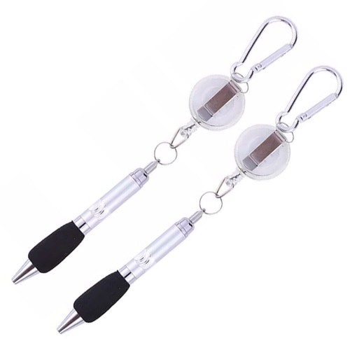 2 x Belt Clip Ball Point Pens Retractable Cord String Keyring Chain Buckle - Picture 3 of 8