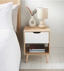 Bedside Table With 1 Drawer Oak Legs Side Table With Storage Oak Effect / White