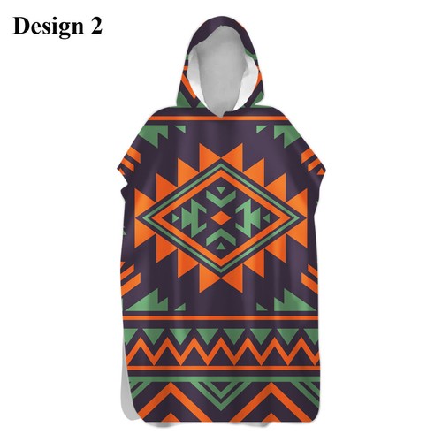 Aztec Geometric Chevron Diamonds Striped Hooded Beach Poncho Towel Changing Robe - Picture 20 of 28