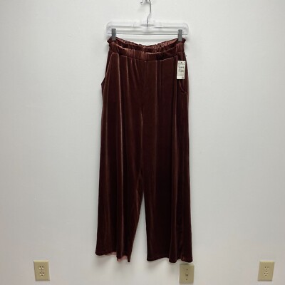 Treasure & Bond Women Brown Raisin Elastic Waist Velvet Pull On Wide Leg Pants M