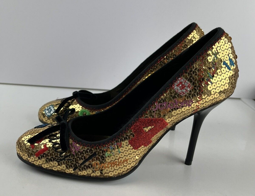Ras Gold Sequin Party Stiletto Heels With Black Bow Women's Size 39 - Picture 8 of 17