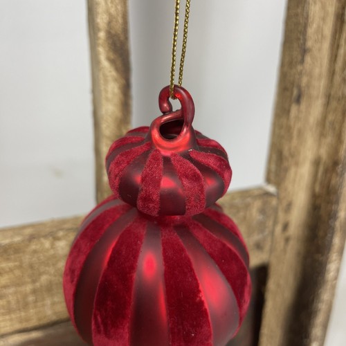 Pretty Hand Blown Glass Christmas Ornament Red Velvet Ornament 7.5” Finial - Picture 2 of 9
