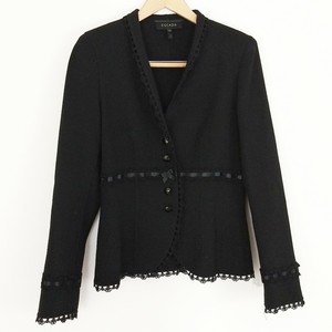 Escada-Womens-Size-36-Wool-Blend-Black-Blazer-Jacket-Italy-Ribbon-Lace-Trim-6-S