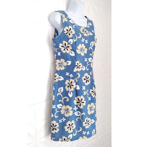 Vintage Hawaiian Blue Hibiscus Dress Floral Sleeveless Cotton Shannon Marie S M - Picture 7 of 12