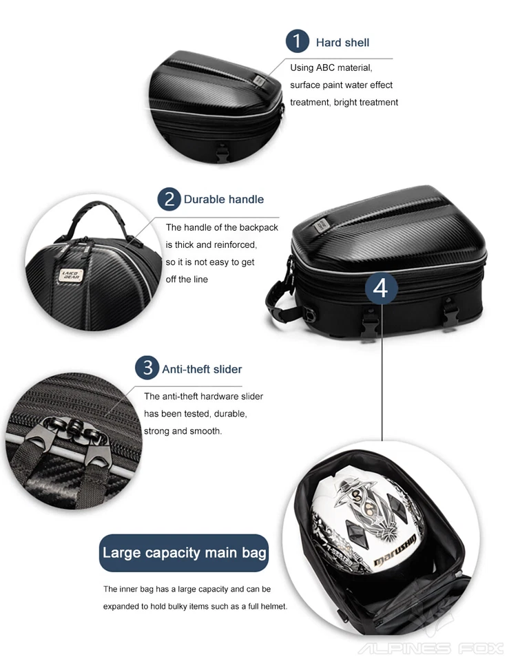 摩托车尾部防水后座包骑手背包碳纤维颜色 — 第 3/4 张图片
