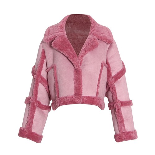 Womens Thicken Faux Fur Lapel Collar Patchwork Jacket Winter Warm Outwear Coat - Picture 4 of 14