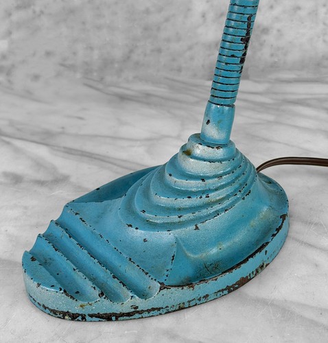 Antique Traditional Blue Gooseneck Library Desk Lamp - Picture 6 of 6
