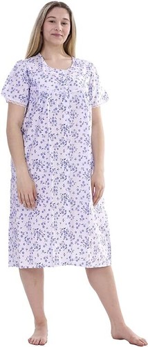 Ladies' Poly Cotton Floral Short Sleeve Button Through Nightdress Nightie - Picture 1 of 13