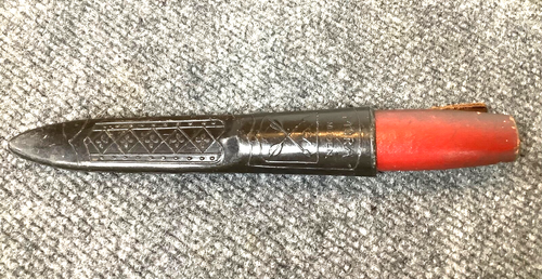 CUCHILLO de hoja fija E. Jonsson Mora Suecia mango rojo funda de cuero antiguo hallazgo KZ - Imagen 4 de 11