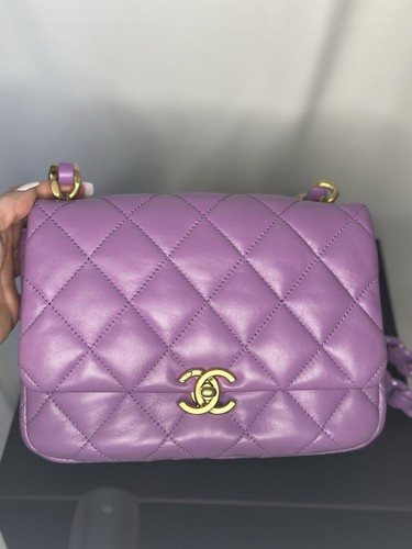 CHANEL Lambskin Quilted Mini Lacquered Chain Flap Purple - Picture 7 of 10