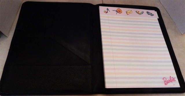 Vintage BARBIE Black Leather Notebook Full Size Portfolio With Original Paper Vintage BARBIE Black Leather Notebook Full Size Portfolio With Original Paper