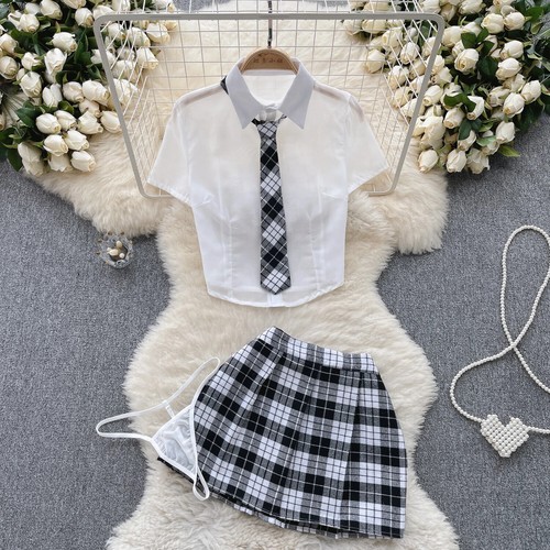 Mujeres Escuela Niña Sexy Uniforme Disfraz Lencería Juegos con disfraces Conjunto Sujetador Mini Falda - Imagen 11 de 31