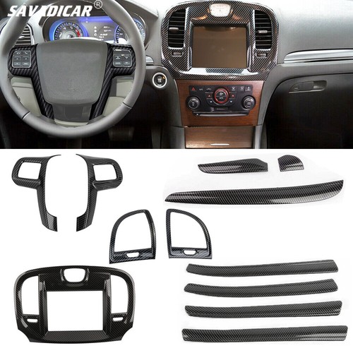 12x Carbon Fiber Steering Dash Consol Covers Trim Kit For Chrysler 300 2010-2014 - Picture 7 of 22