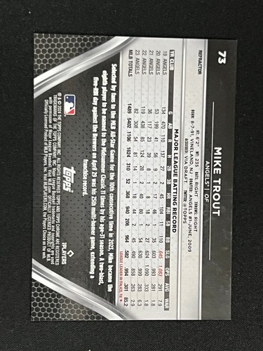 2024 Topps CHROME BLACK MIKE TROUT REFRACTOR 193/199 ANGELS #73 - Picture 2 of 2