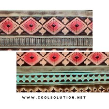 Embossed Leather Navajo Turquoise Red Handpainted, Custom Cuts, Leather Sheets